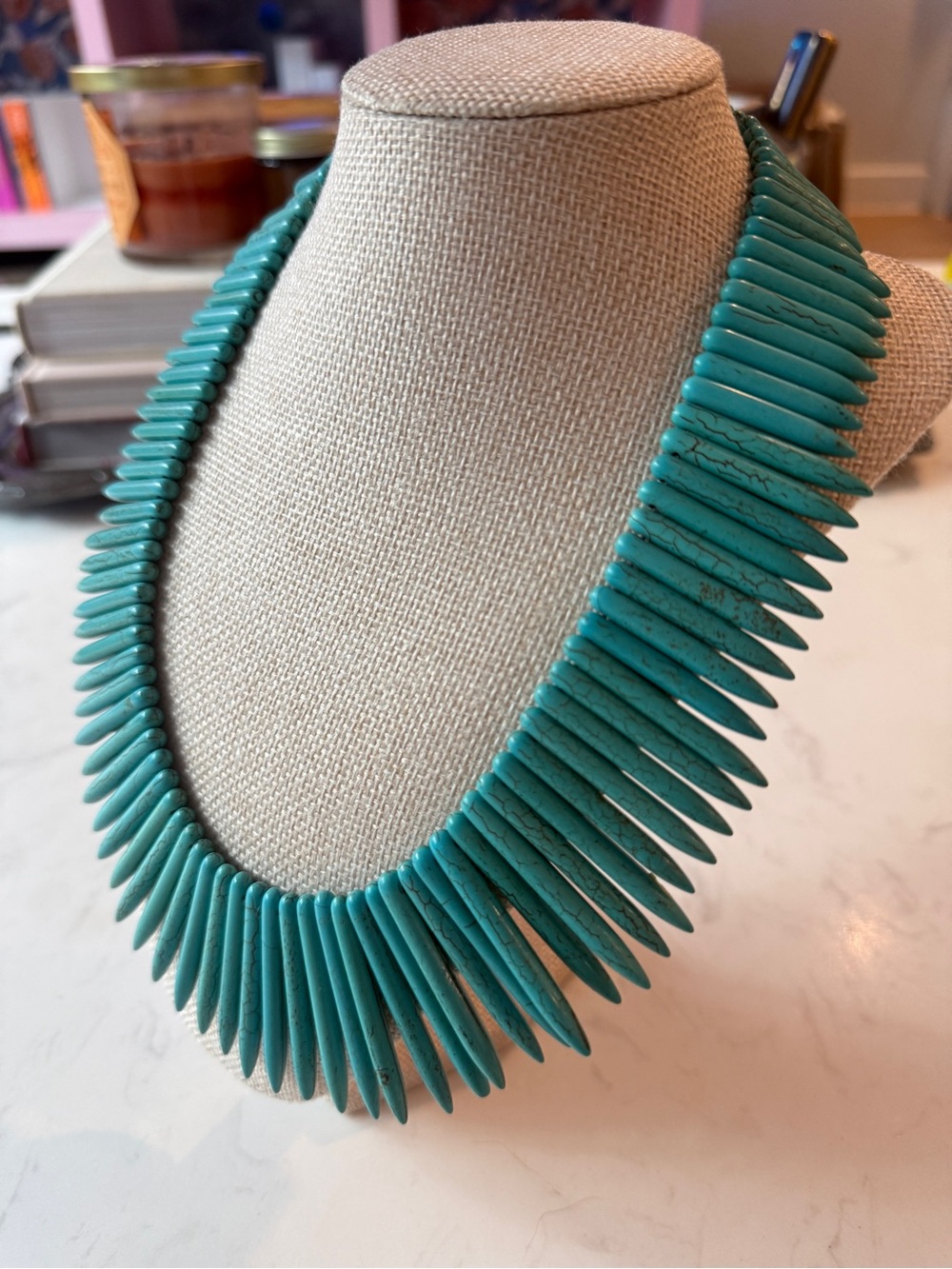 Kenneth Jay Lane Turquoise Stick Necklace Boho Western VTG
